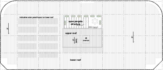 Rooftop terrace with set back from the building edges to not be visible from the street.